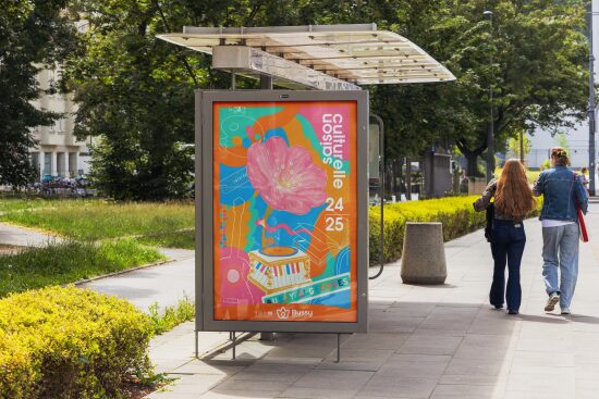 Illustration de l'affiche de la saison culturelle 2024/2025 de la ville de Bussy Saint-Georges.
